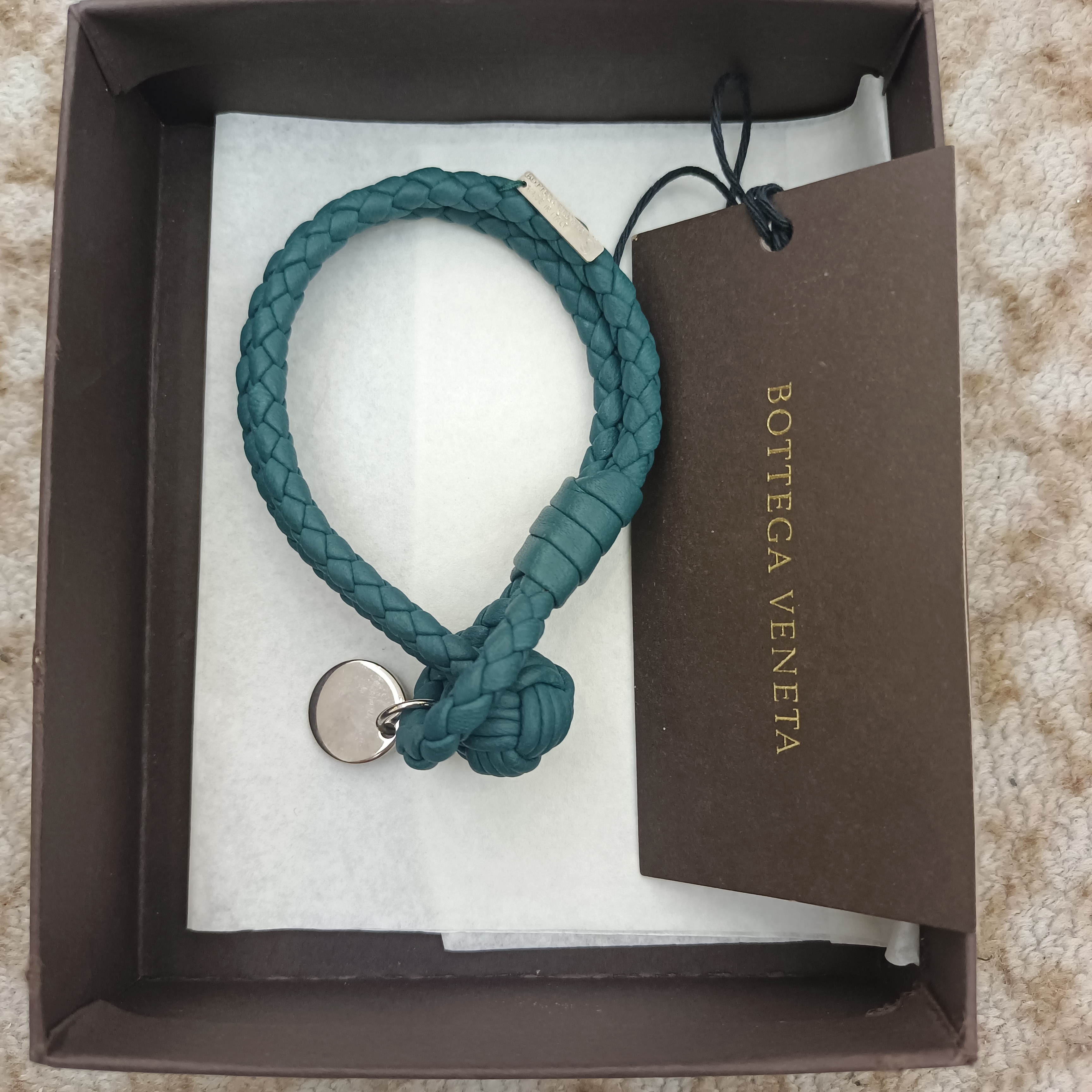 95新 BOTTEGA VENETA/葆蝶家 【冰】绿色女士皮环手环