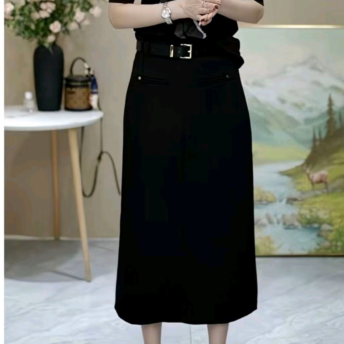 早秋新款时尚半身裙女高腰A字裙百搭显瘦中长款裙子