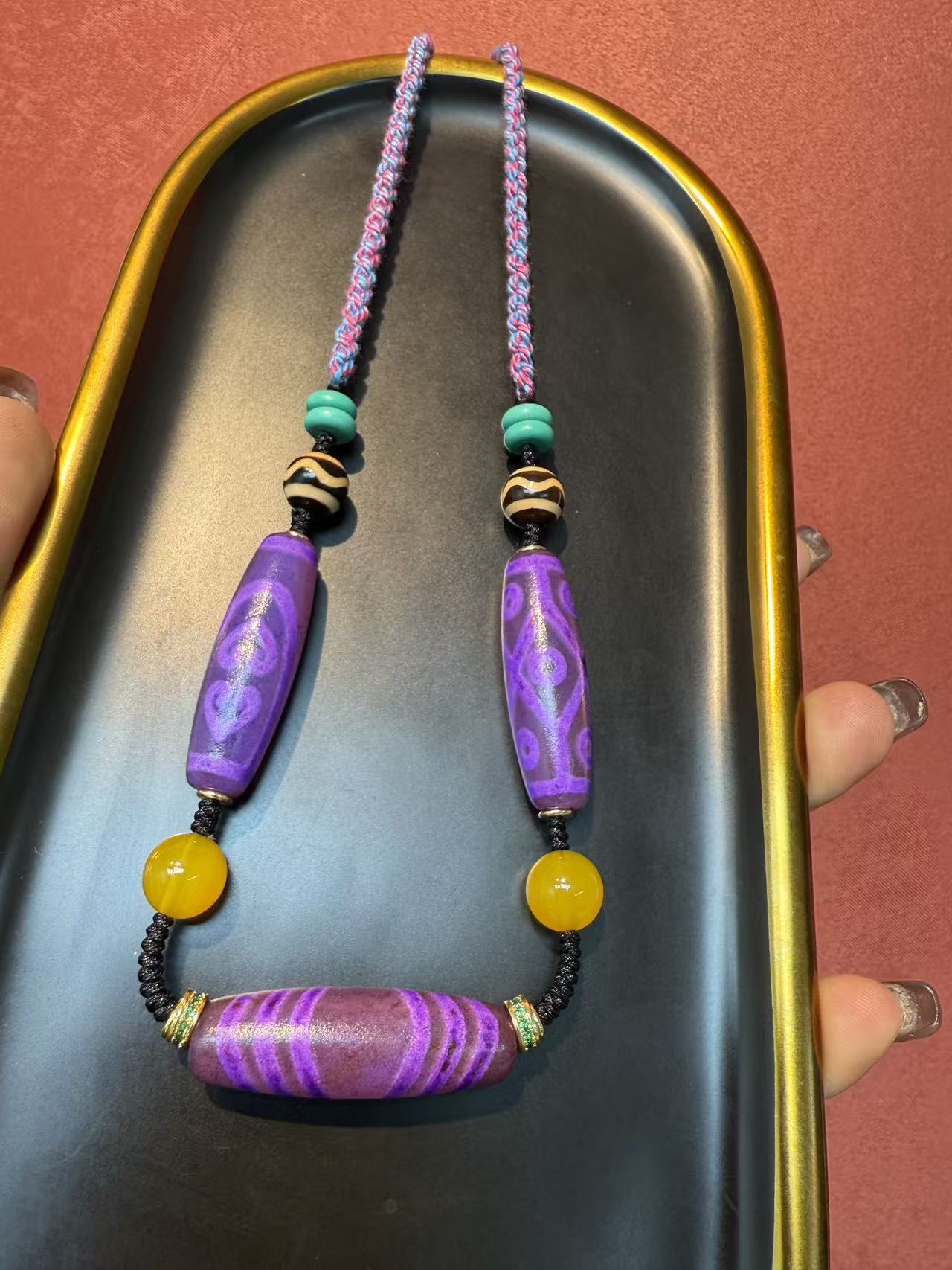 【灰姑娘原创】九紫天珠佛心四杵六线珠多宝项链M3555