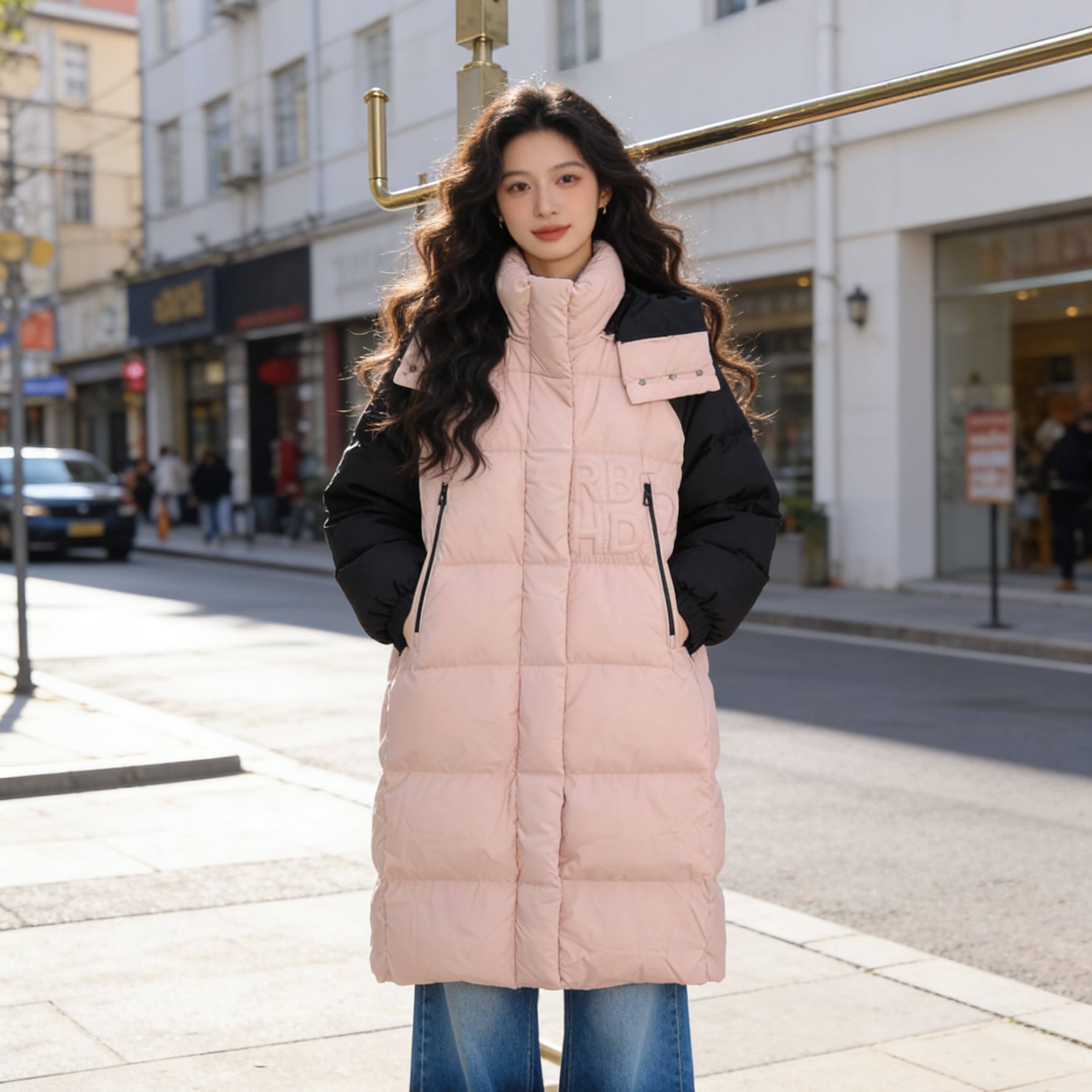 [Real&CTC]26新款90白鹅绒拼接长款过膝盖连帽保暖加厚羽绒服