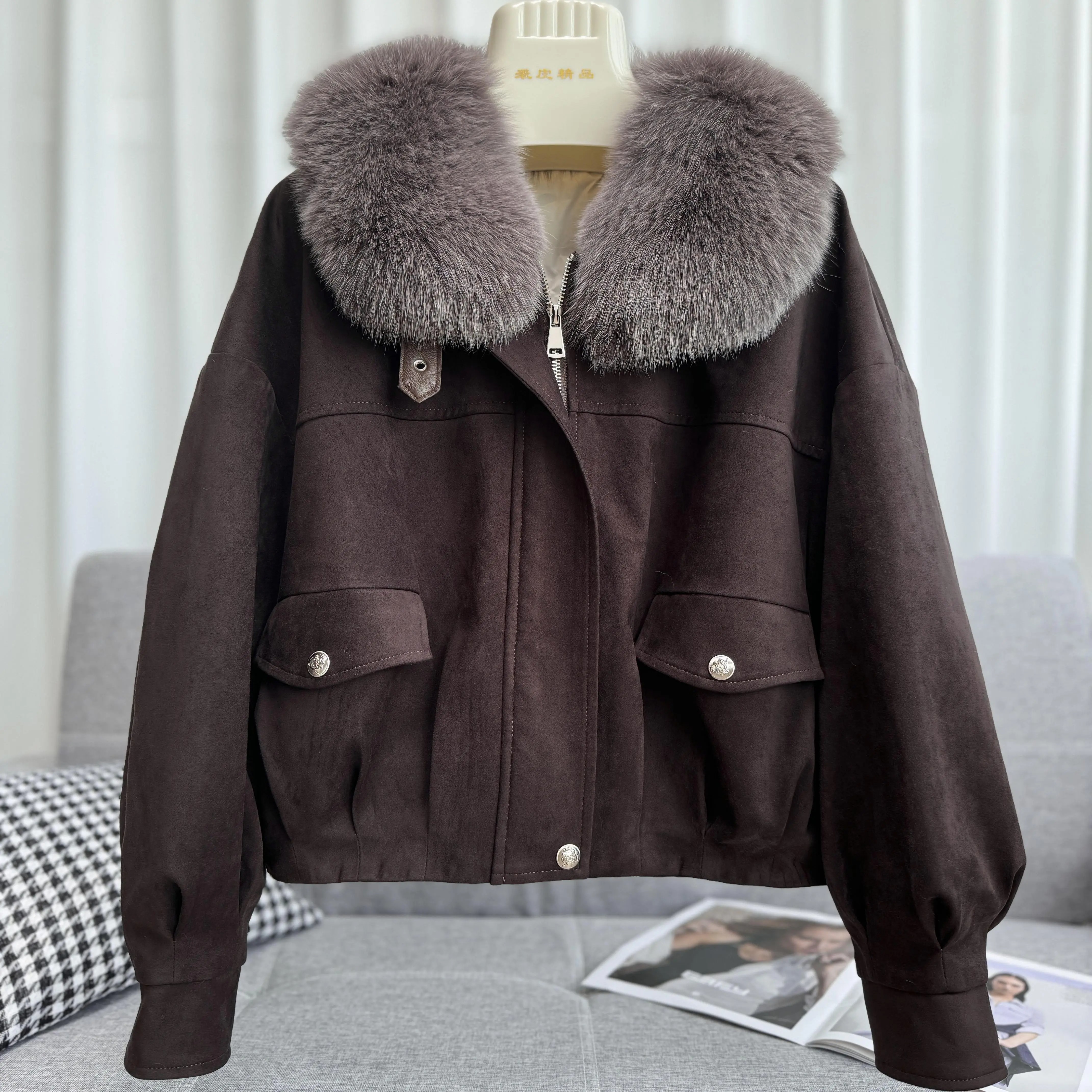 【纪朵妍】冬季新款1643小香风短款通勤风衣连帽女常规长袖拉链外套