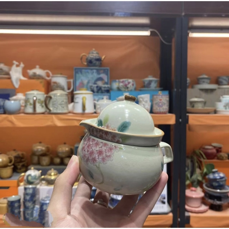 LX208黄汝窑（红绣球花）茶咖杯