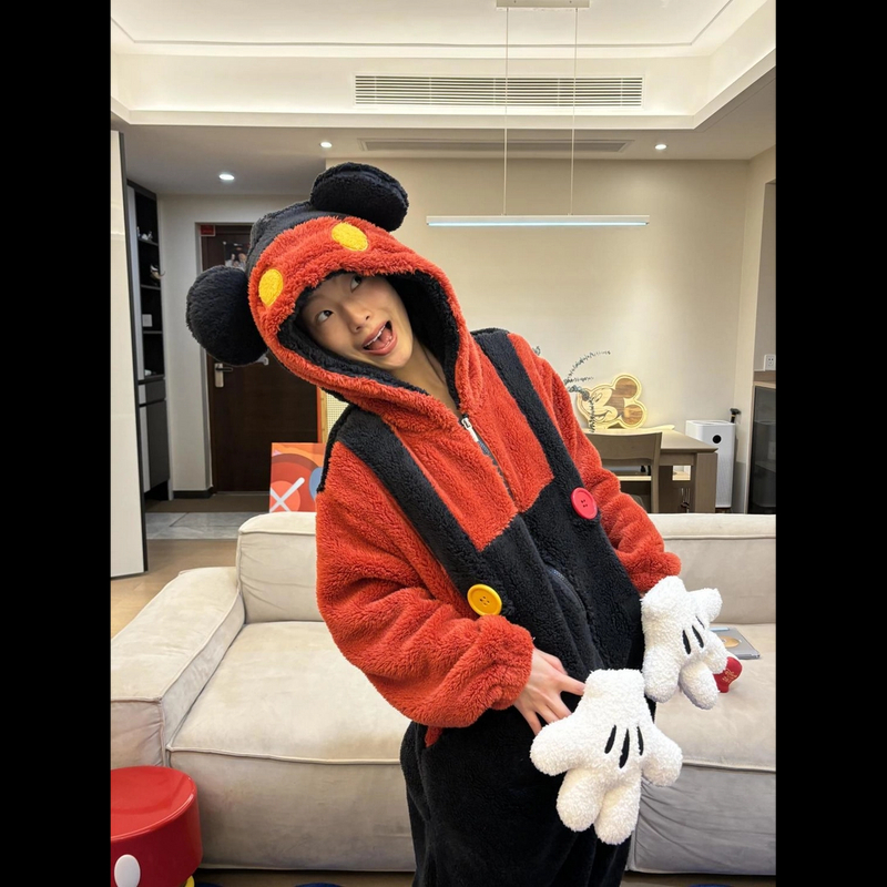 【卡通米奇】珊瑚绒连体睡衣女冬季加绒加厚保暖一体式家居服睡袍