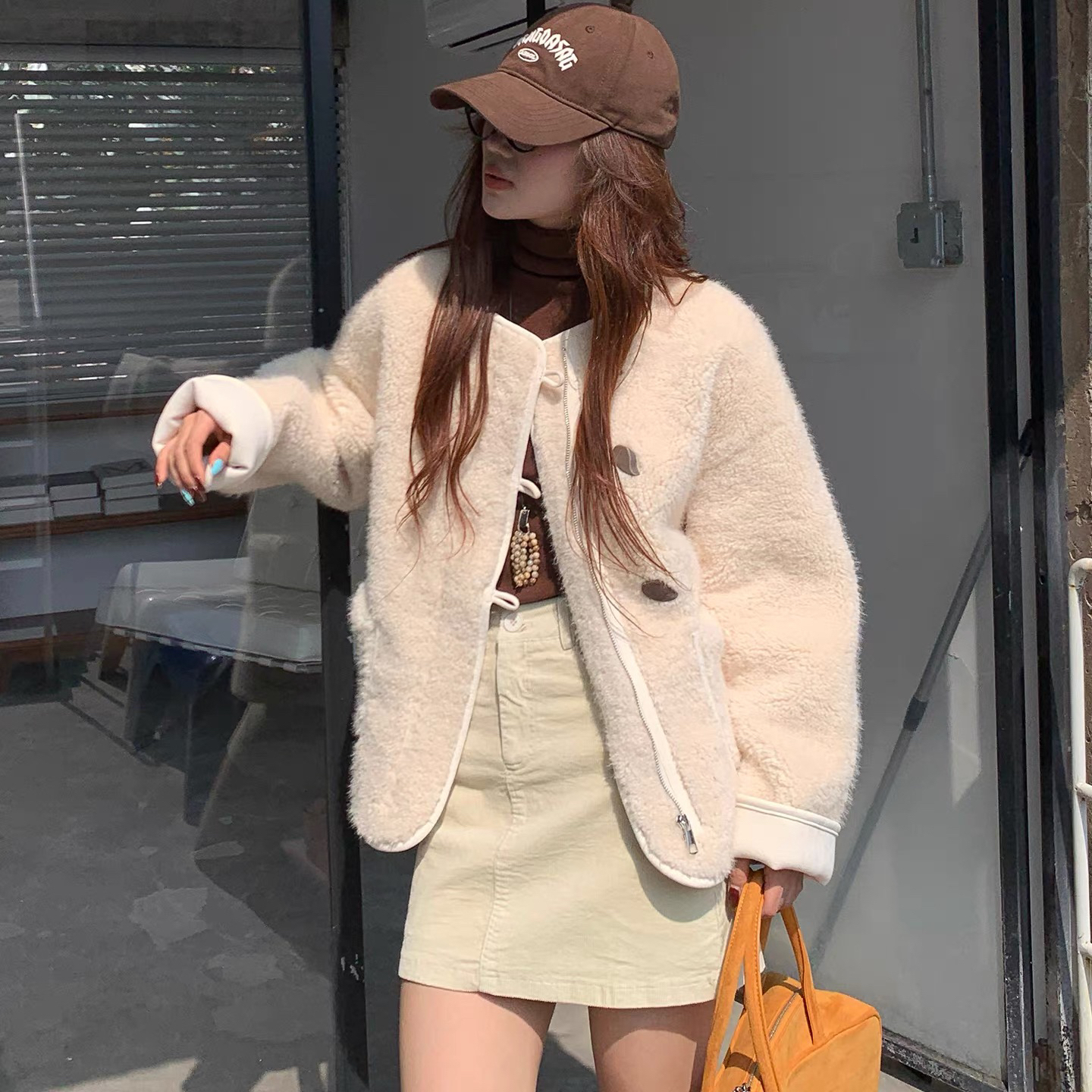 妮妮家A178冬季新款小香风款圆领毛毛百搭显瘦加厚外套