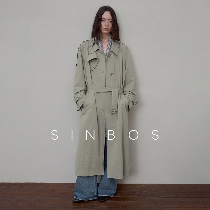 SINBOS英伦风华 别致肌理感混纺长款女风衣翻领外套2025秋季新款