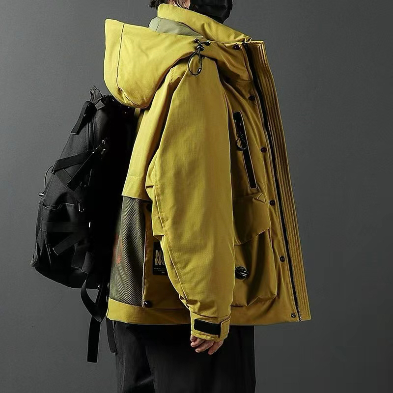 设计款高级工装风格加厚冬季男女白鸭绒连帽羽绒服