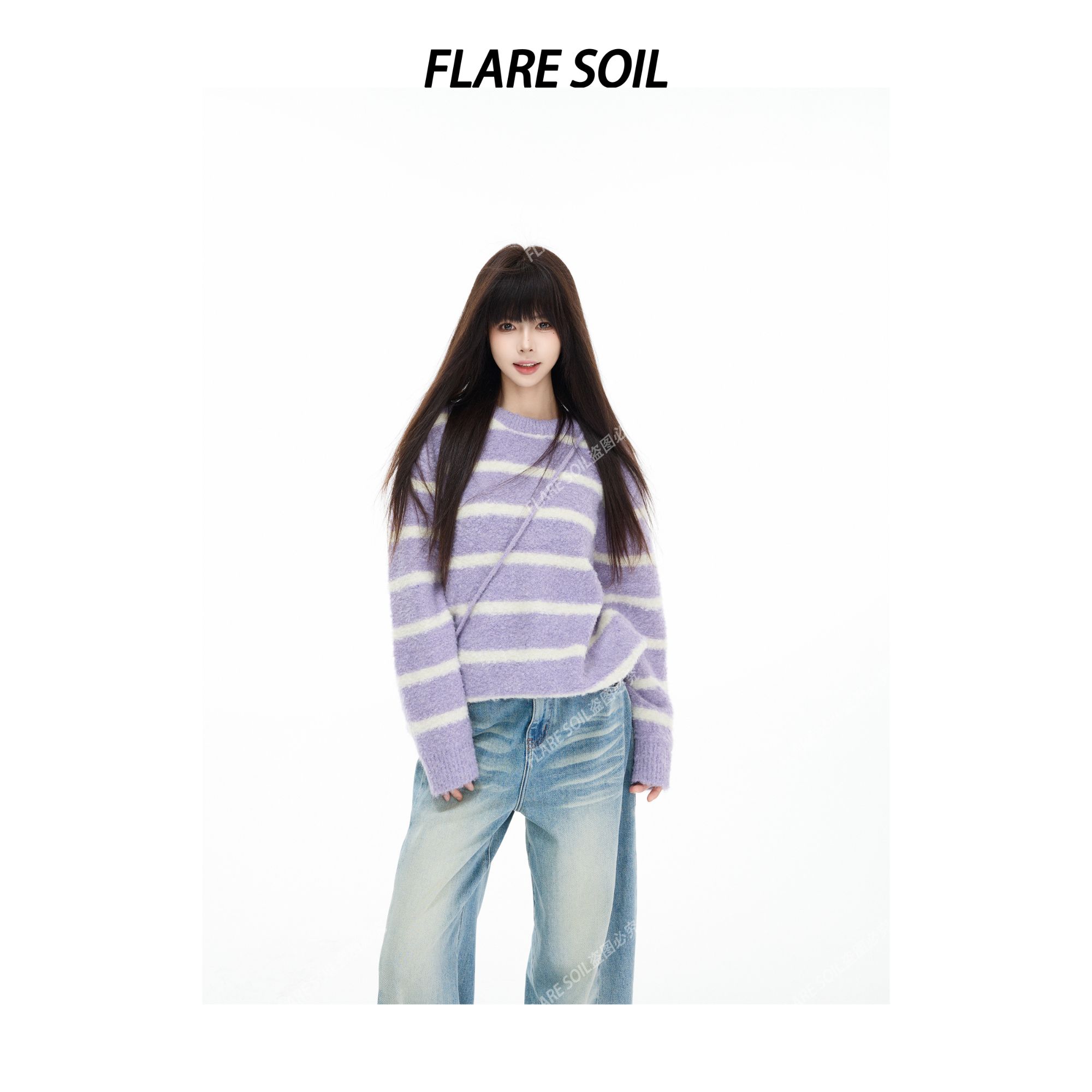 【FLARE SOIL】条纹韩版街头风挎包针织 T40470A