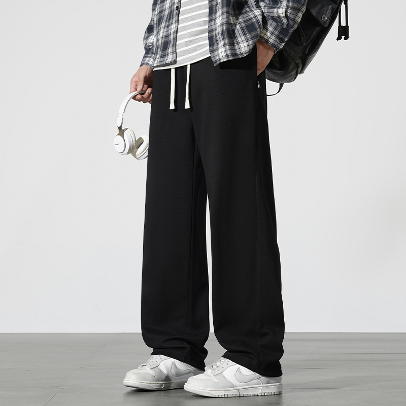 直筒卫裤男士春秋款拉链口袋宽松休闲长裤子秋冬季加绒加厚运动裤