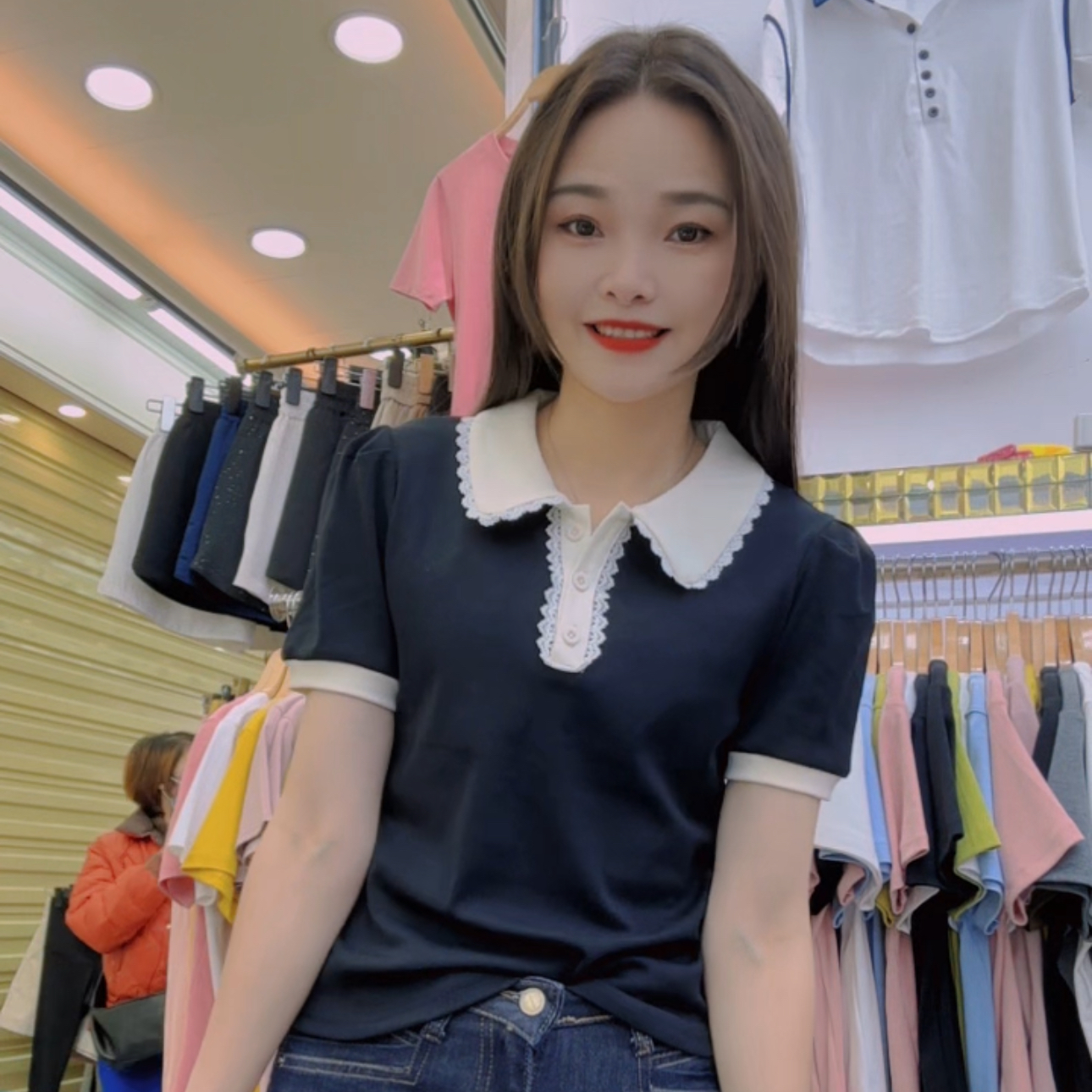 拼色领短袖T恤夏季夏装翻领