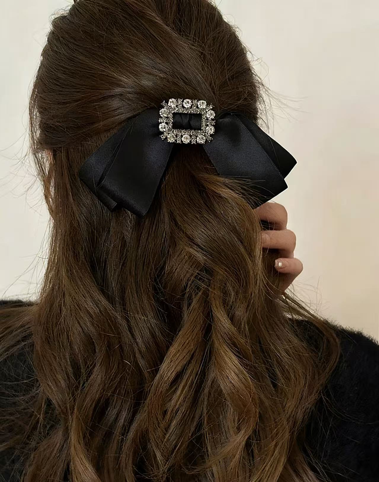 F417【黑糖】书颜发饰富家千金方扣满钻高级感赫本风弹簧夹