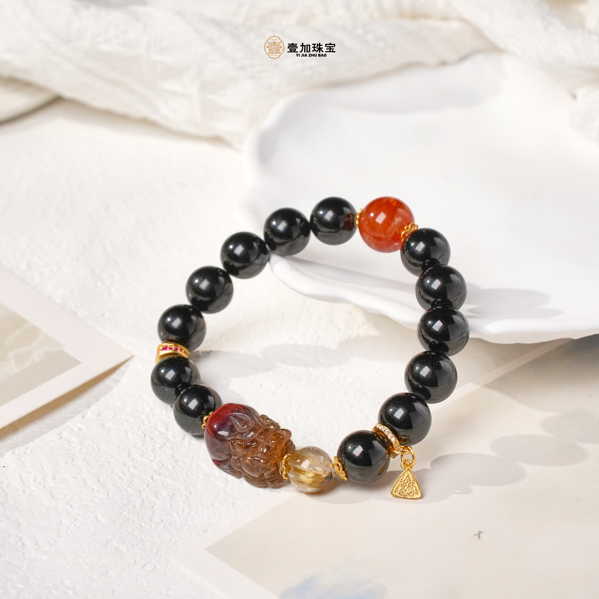 壹加师姐|手工设计黑碧玺荆棘玫瑰px水晶手串多样性发一7367n