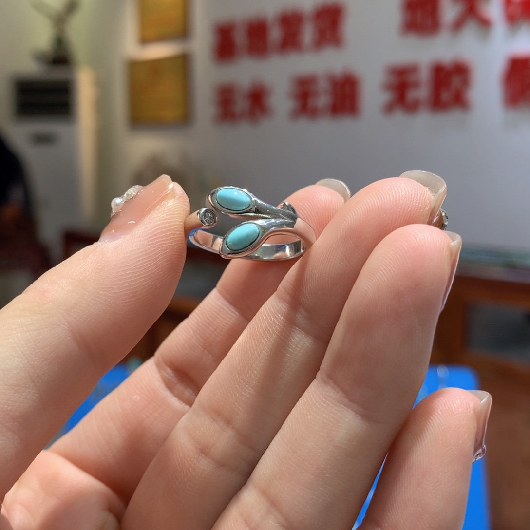 绿松石戒指银S925镶嵌