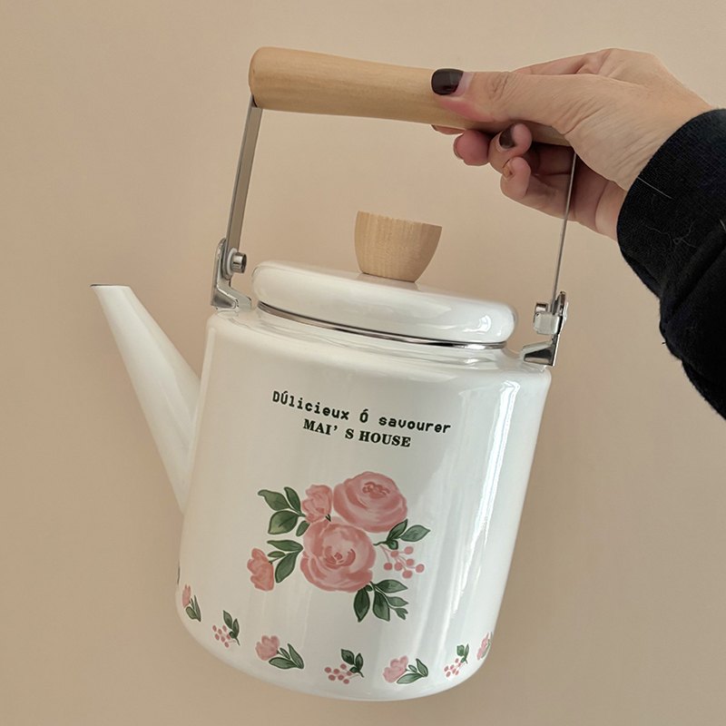 老麦【自制】法式搪瓷下午茶烧水壶茶壶凉水壶油壶咖啡壶围炉煮茶