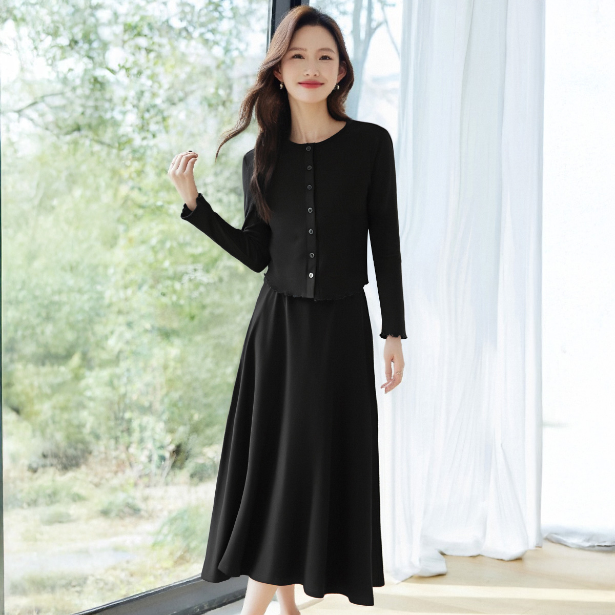 温柔气质针织套装裙女2025新款秋冬洋气圆领长袖小杉半身裙两件套