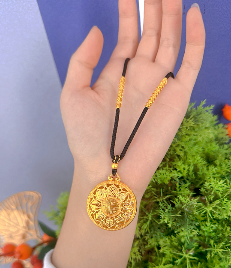黄铜吊坠 516同款盘龙绳福字八宝罗盘新款项链