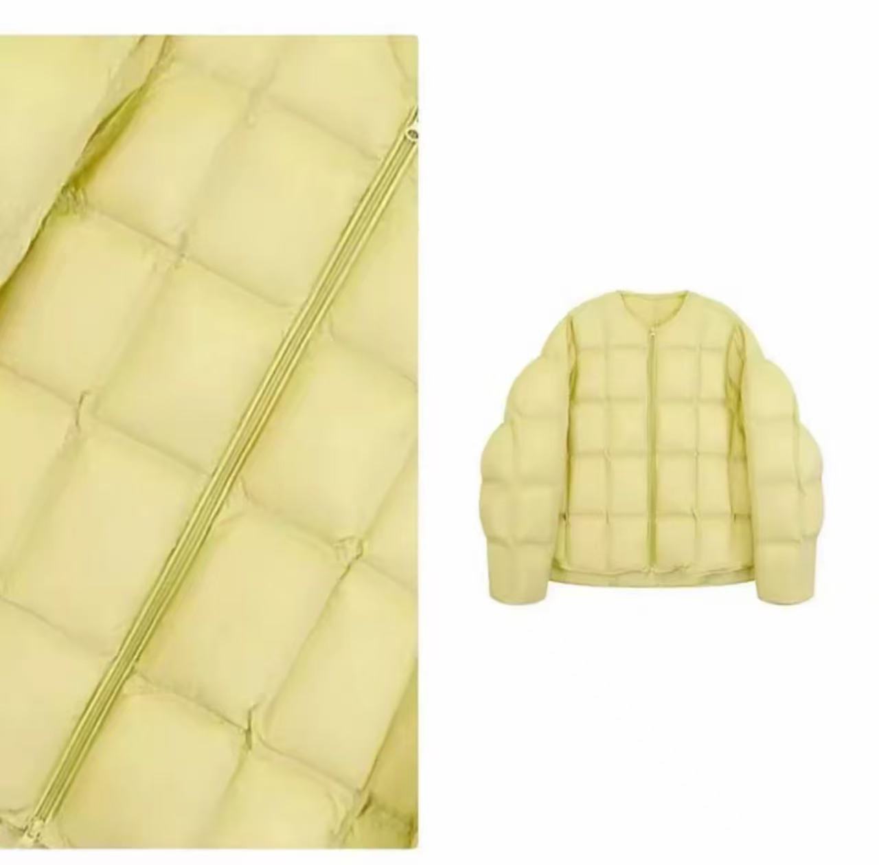 【小黄鸭】90鹅绒韩版宽松圆领双拉链方格羽绒服  鑫