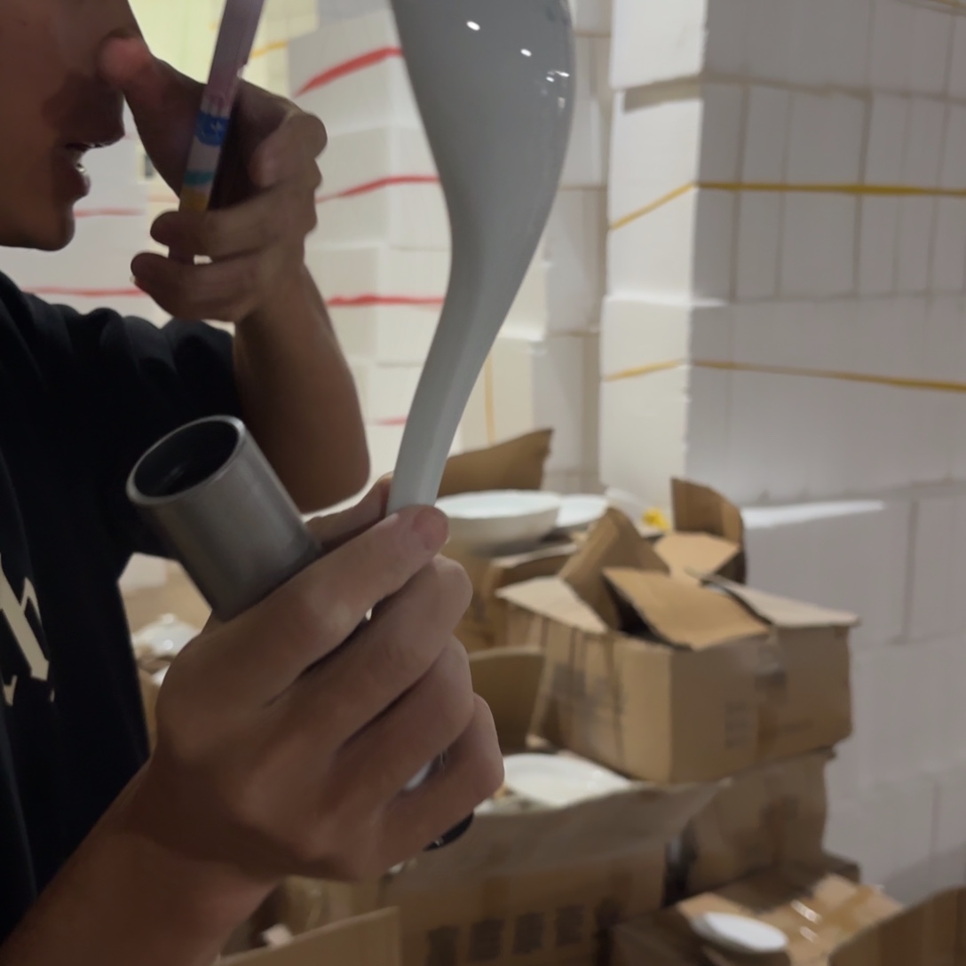 影青长柄大汤勺2只微瑕