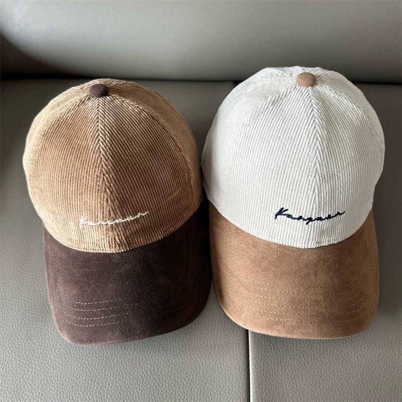 韩版潮流软顶棒球帽灯芯绒字母秋冬款时尚拼接个性百搭鸭舌帽