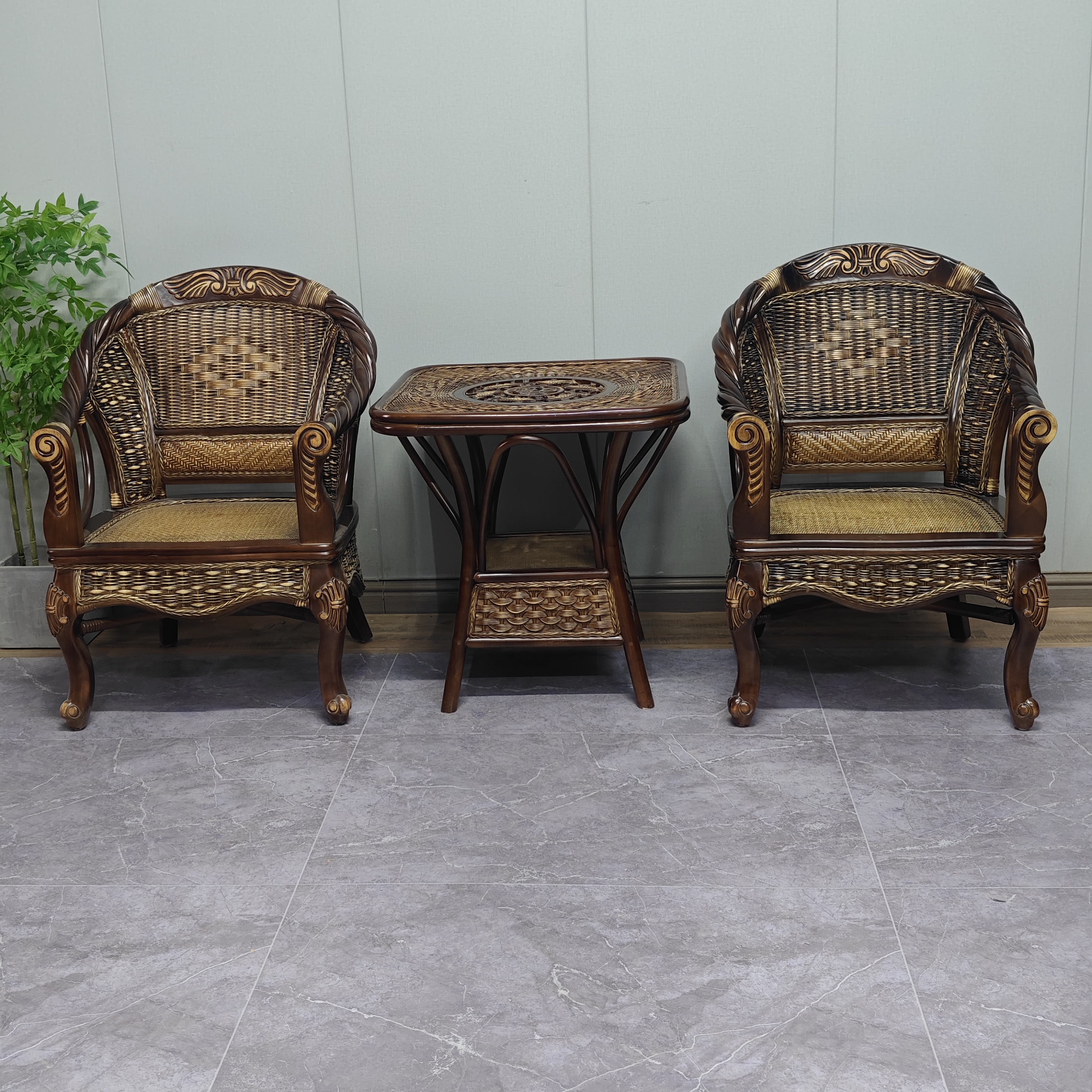  70/80茶桌套装   藤编藤椅 太师椅  休闲椅 阳台椅 茶桌椅三件套