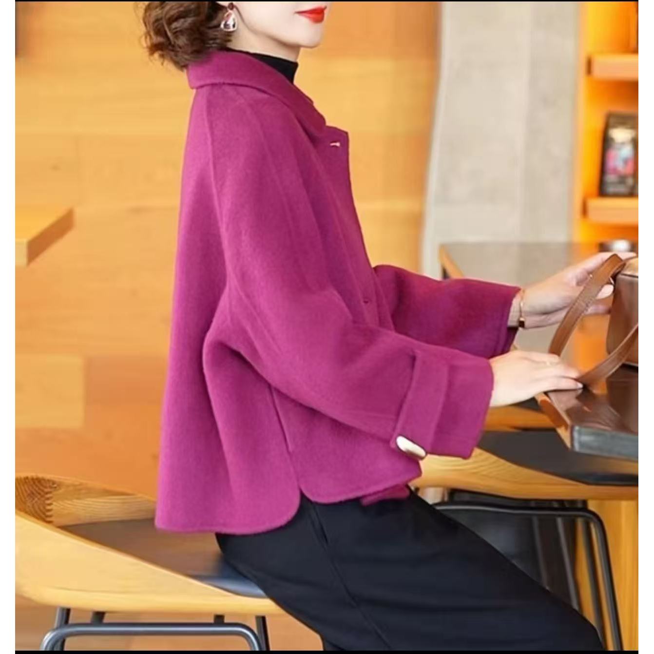 【运费补贴】大衣秋冬洋气短款气质外套牛角扣女宽松小个子