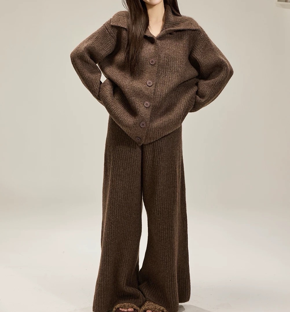 冬季时髦松弛感套装毛衣外套➕裤子两件套装女