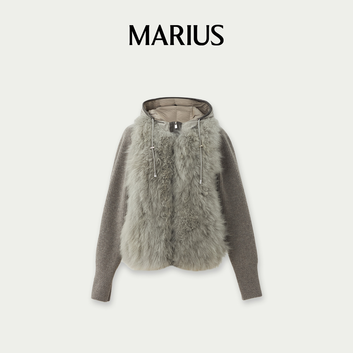 MARIUS-M-‘小羊肖恩’经典毛织拼接连帽外套