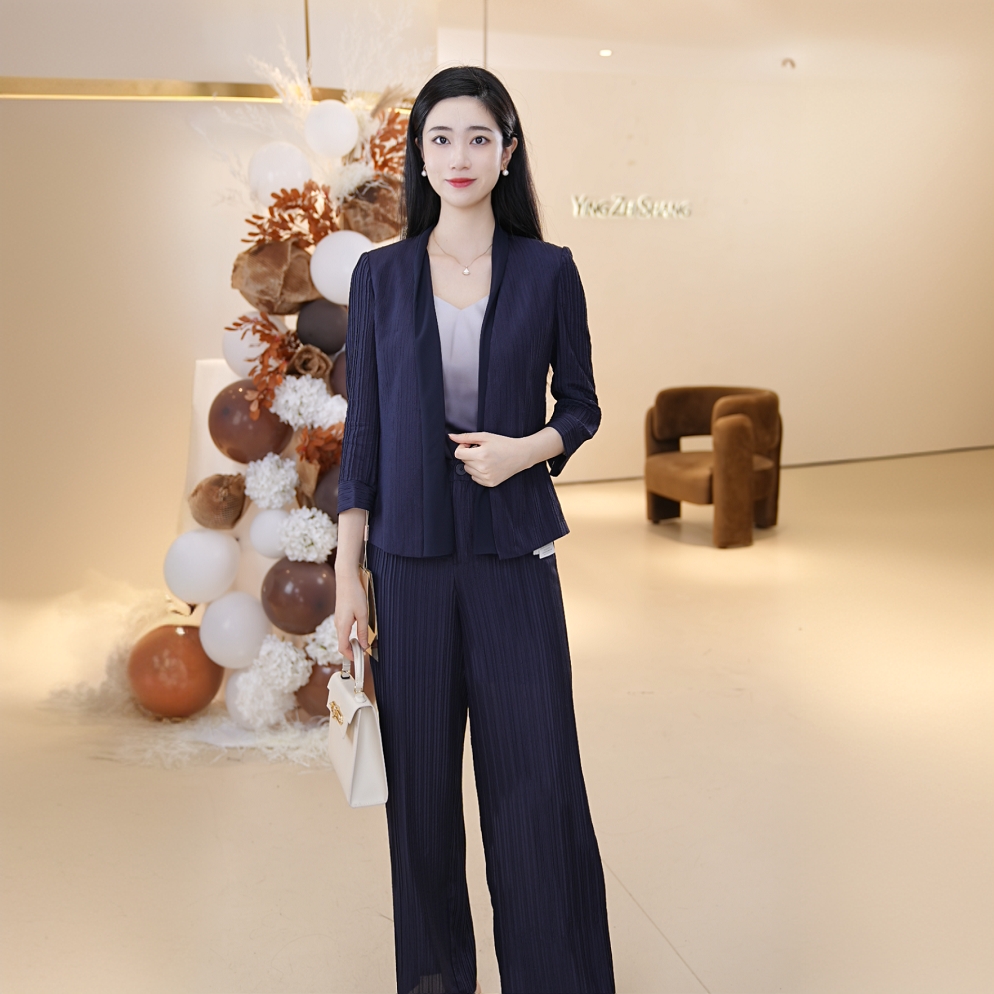 【桑蚕丝】赢智尚藏蓝色轻奢显瘦职业装西装两件套女商务ZA-ZB00874