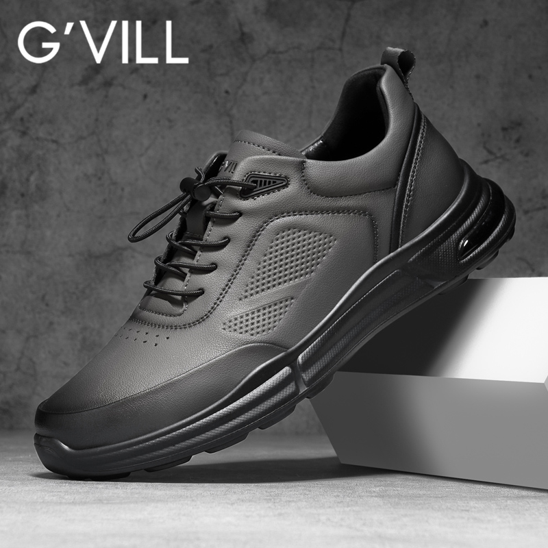 G'VILL/贵之步春季男士休闲皮鞋软底百搭户外休闲风防滑运动鞋男