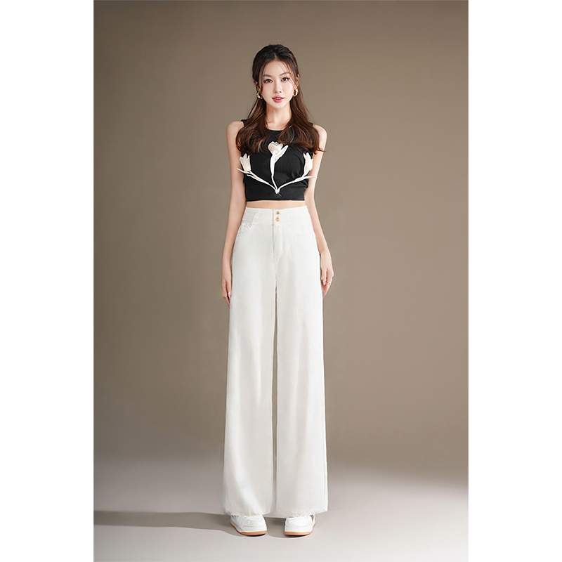 悉妍 原创夏季薄款白色高腰牛仔筒叭女裤休闲时尚清凉透气舒适887