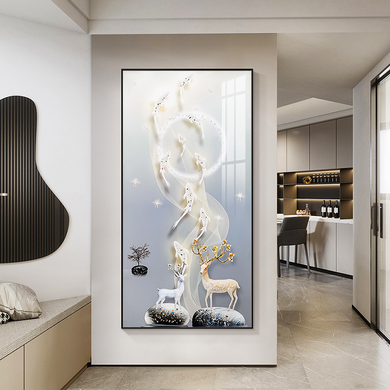 现代简约客走廊过道手工镶钻装饰画麋鹿玄关高端挂画九鱼80160