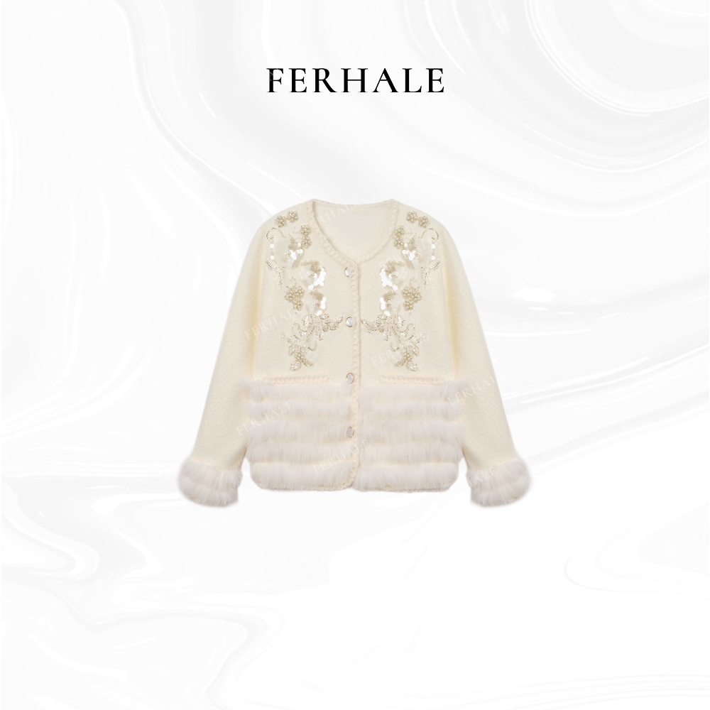 FERHALE高定系列 "水貂毛" 奢雅风毛绒手工钉珠钻饰媛风短外套