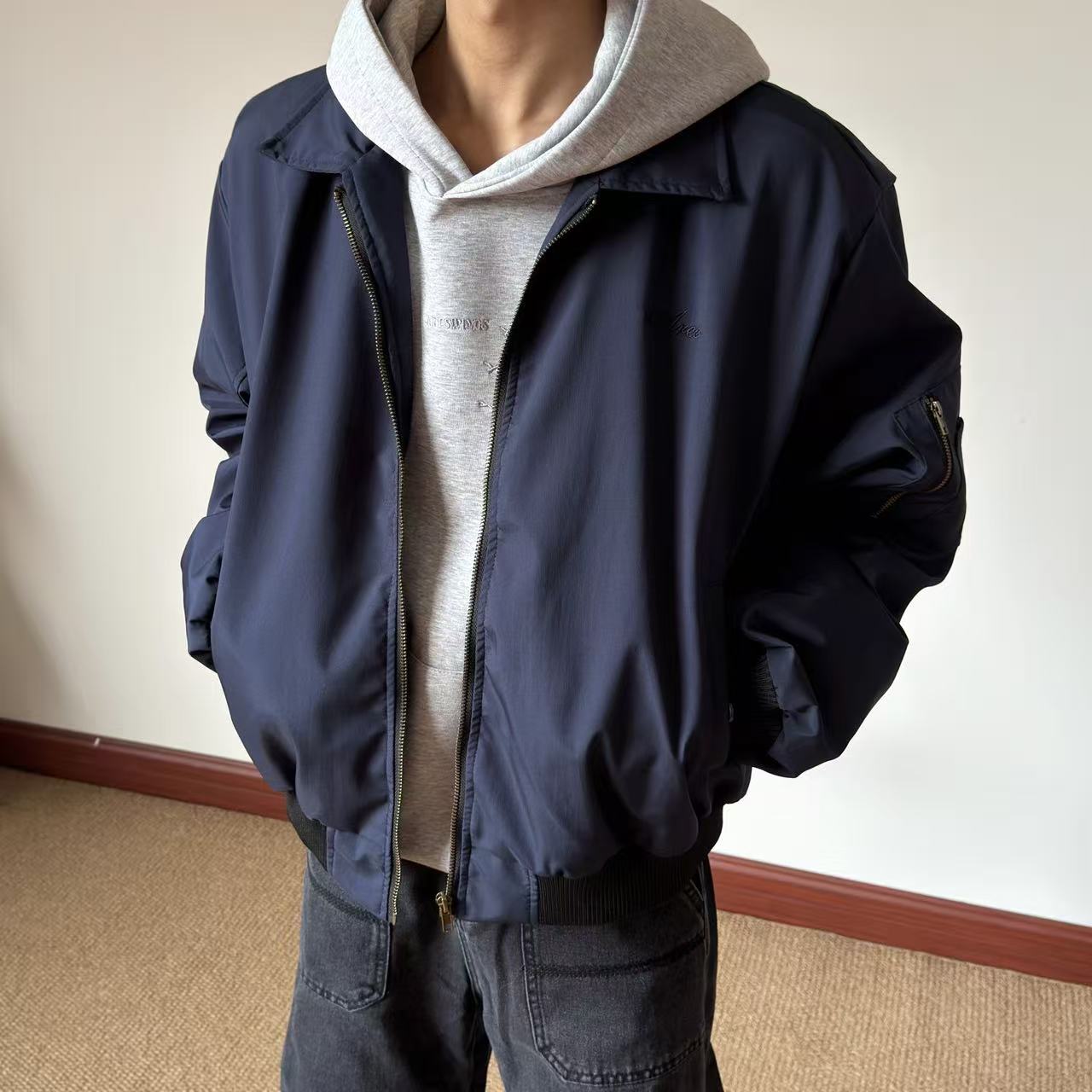 布老哥Blog显白藏青色飞行夹克"棉服可选"cleanfit显高外套W553