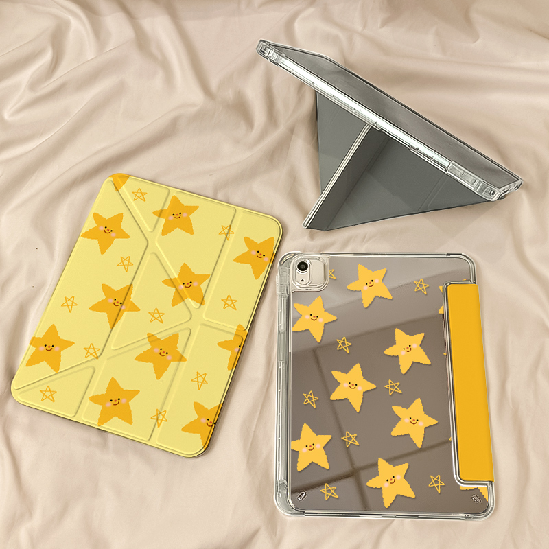 【3+Y折镜面亚克力】黄色星星苹果ipad11平板保护套air6华为小米7硬