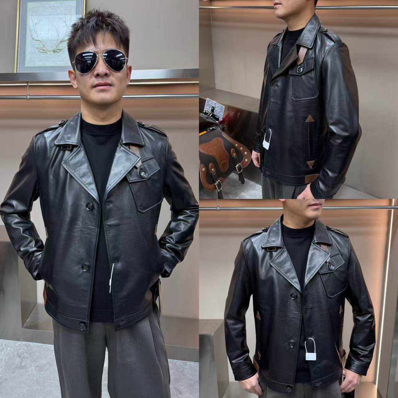 短款秋冬翻领机车款头层牛皮皮夹克329男士休闲百搭黑色修身经典