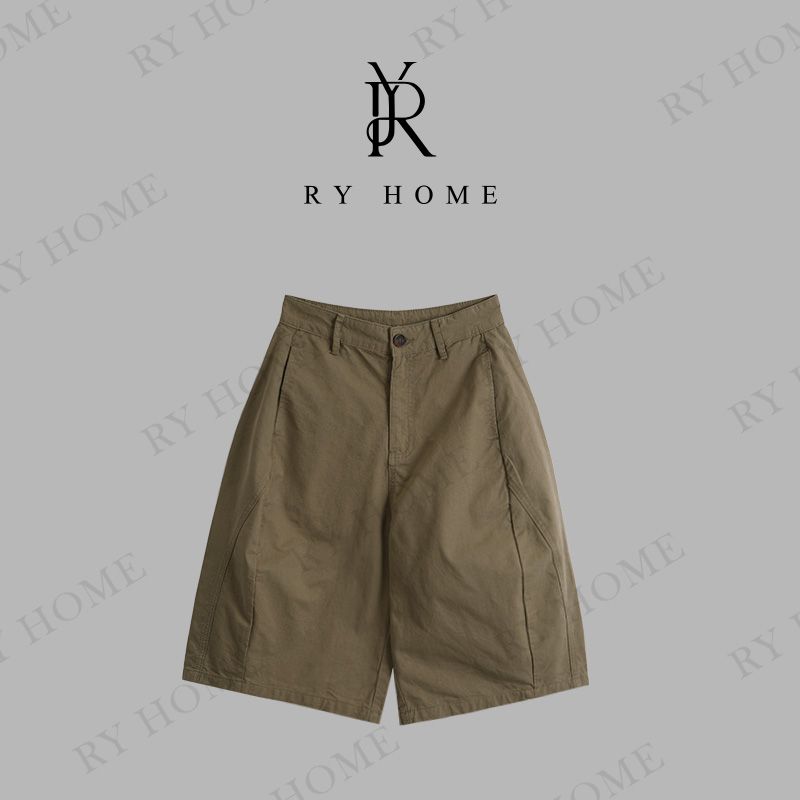 【容雨RYHOME】100%棉复古纯色立体裁剪工装五分休闲裤252K2595