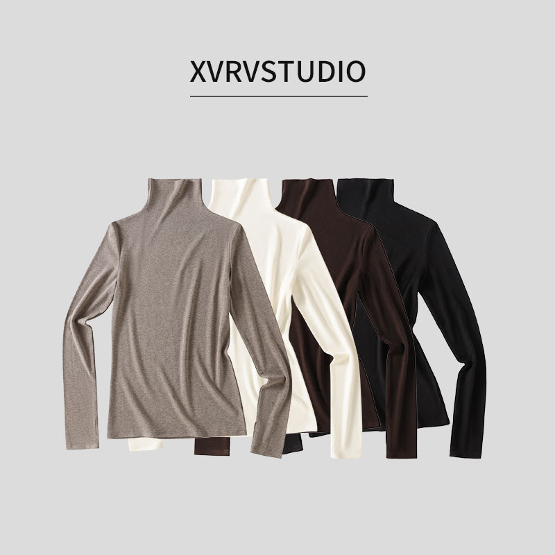 XVRV“美利奴羊毛”慵懒风高领打底衫女2025简约高级长袖气质上衣