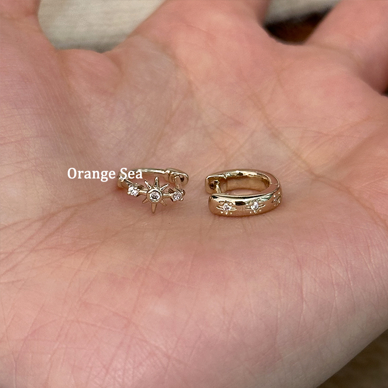 纯铜耳饰 Orange Sea咖金色不对称星芒直针耳圈耳饰E286