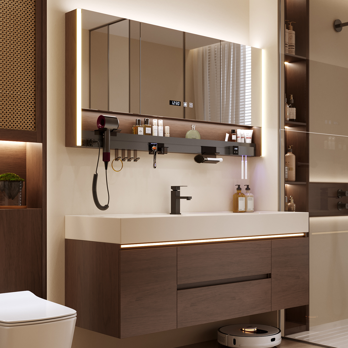 新款中古风鎏金石一体盆卫生间洗漱台洗手盆柜洗脸盆柜浴室柜组合