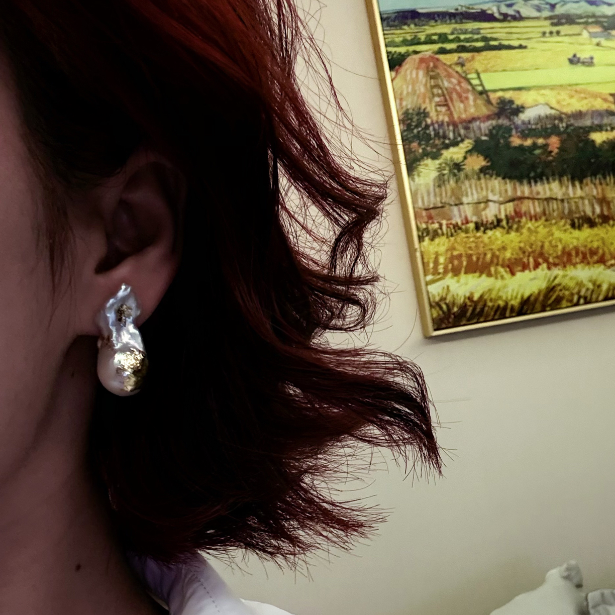 非金属陶瓷耳饰 异形白色对珠耳环（不退换看好下单）