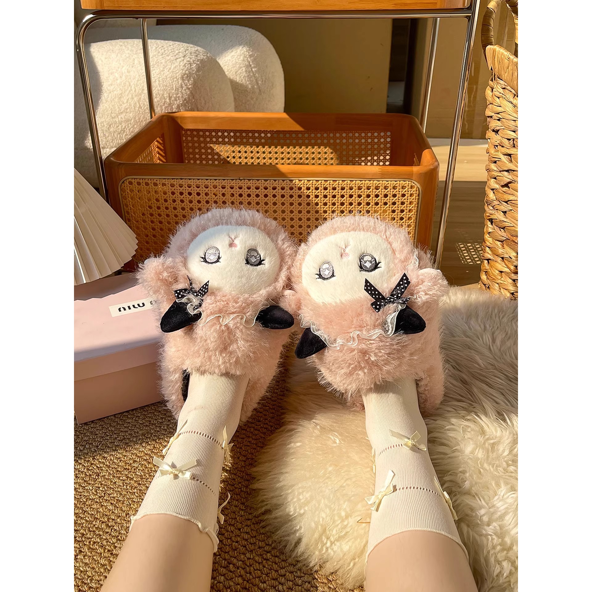 棉拖鞋女可爱秋冬季卡通小羊室内居家宿舍防滑厚底保暖加绒拖鞋女