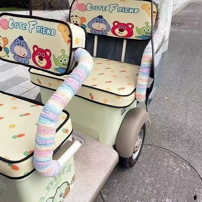 电动三轮车扶手防冻手软包装饰可爱少女心猫尾巴改造超粗防磕碰