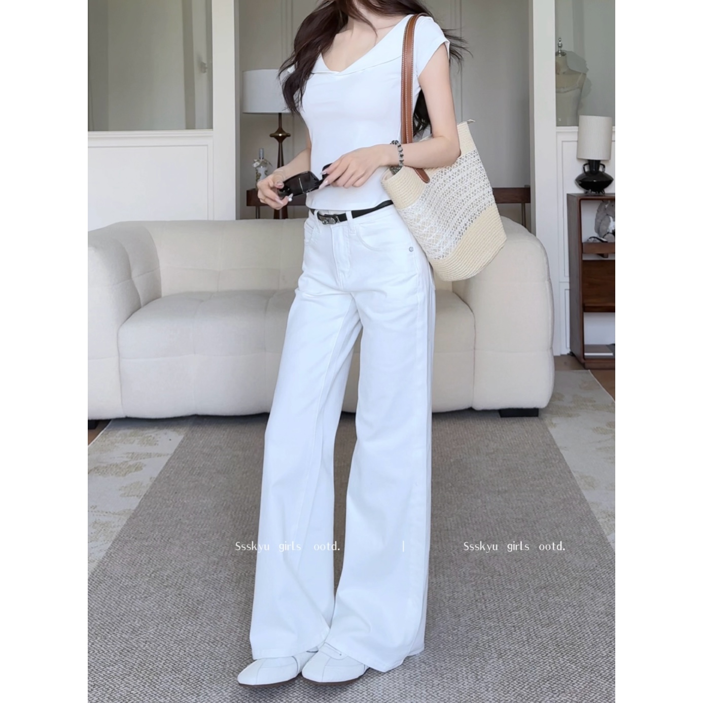 小兔泡花茶【栀白】原创设计春夏新款宽松微喇牛仔裤阔腿裤女显瘦