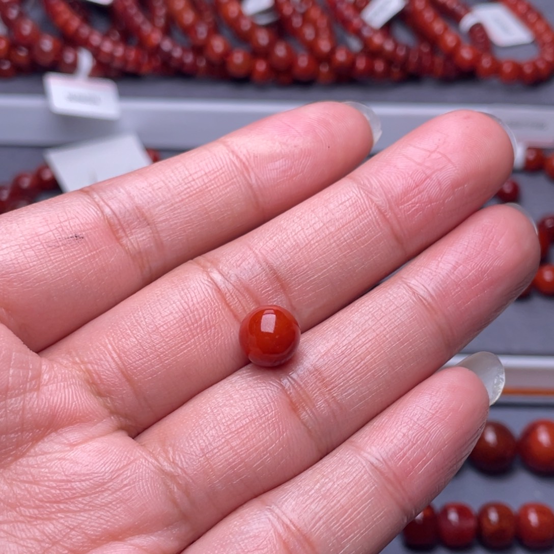 丶***g南红玛瑙未镶嵌配珠9.4mm瓦西火焰纹单珠