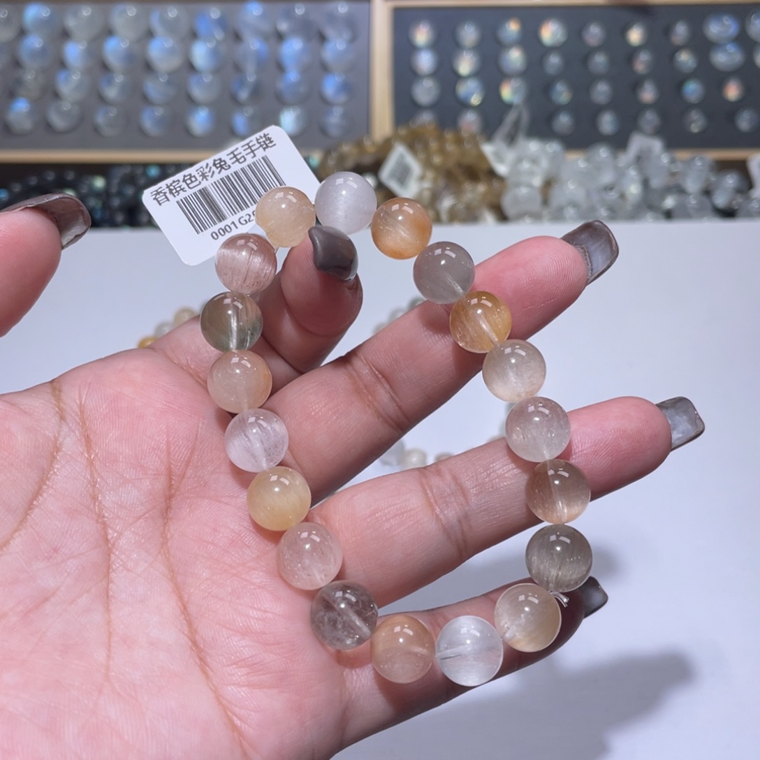 大***橘手链未镶嵌水晶彩兔毛手链10mm
