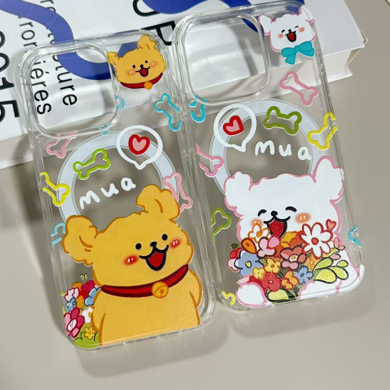 【亚克力磁吸】捧花小狗情侣手机壳适用苹果16Pro/15/14防摔