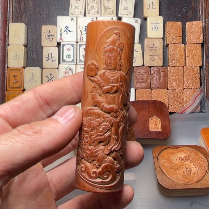 狼***心实心竹雕刻手把件