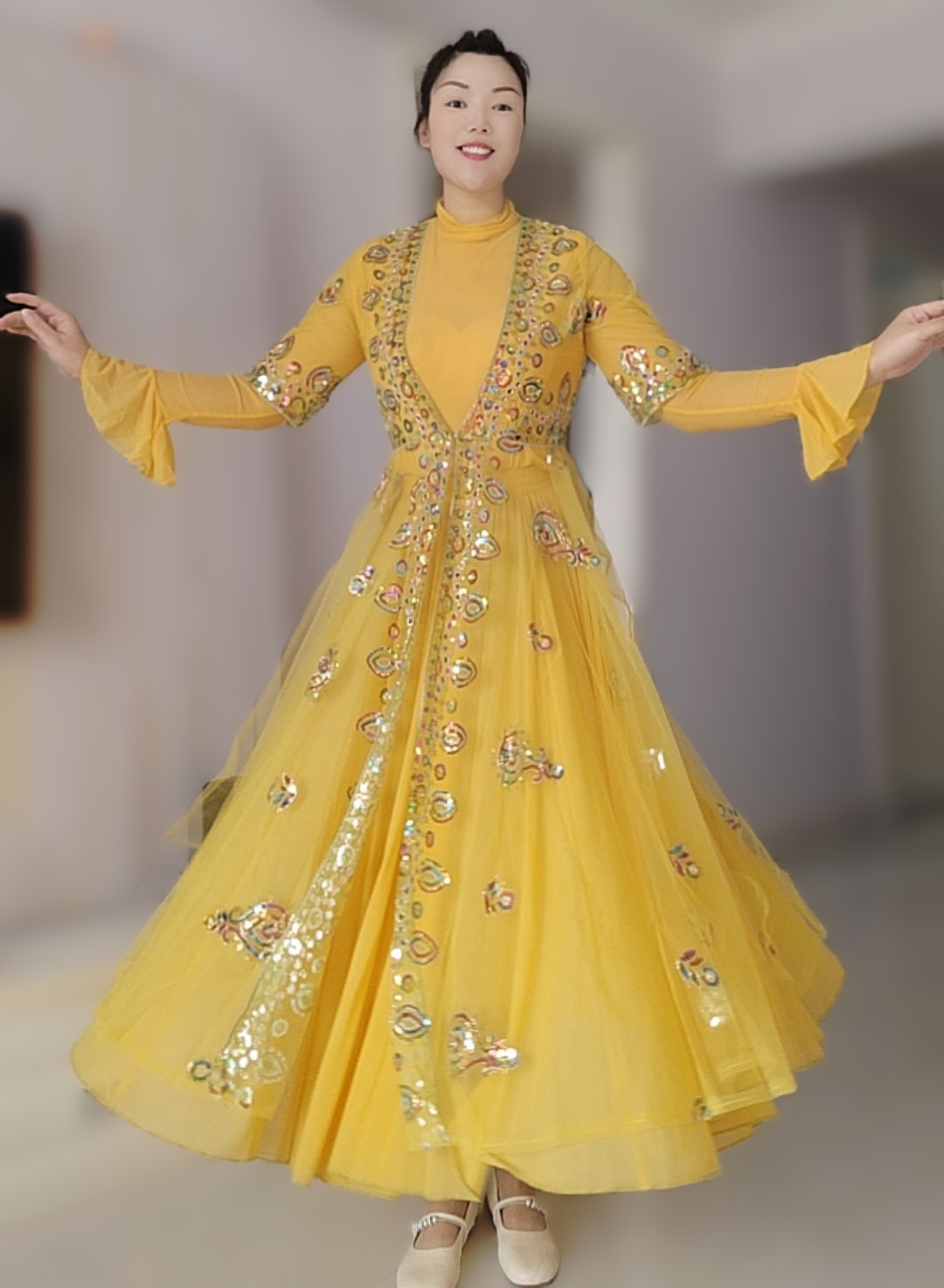 新疆舞蹈服半袖沙丽外批长马甲