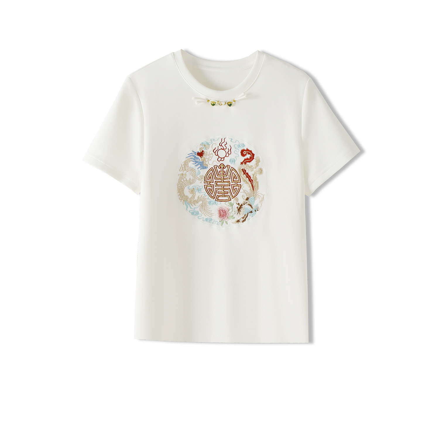 夏季国风盘扣短袖重工刺绣圆领T恤 1S8863