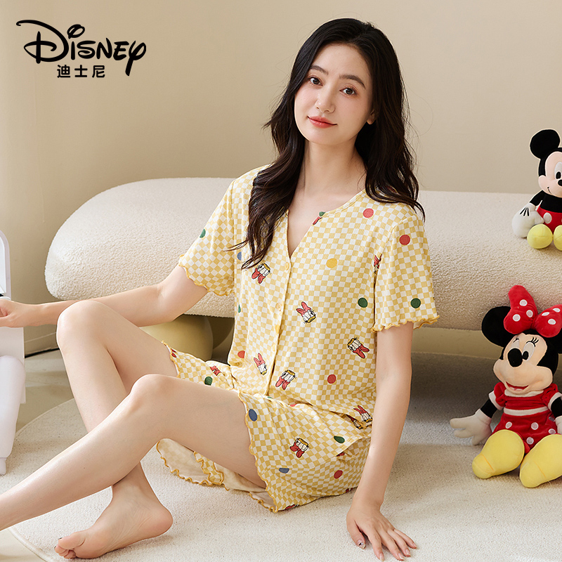 Disney/迪士尼夏季新款套头短袖短裤三件套睡衣家居服套装0120