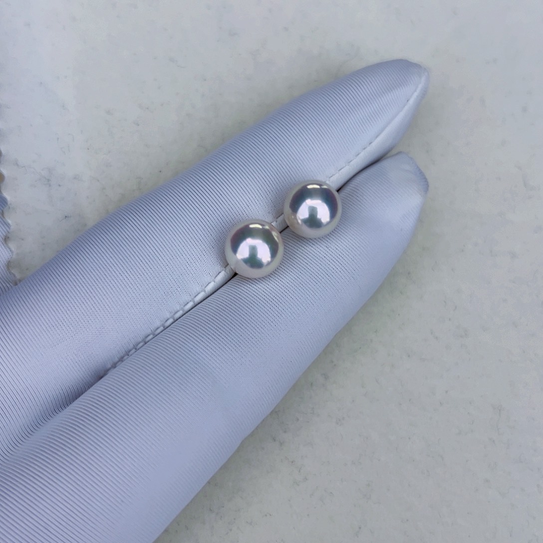 海水珍珠海水akoya天女耳钉8-8.5mm18K金镶嵌